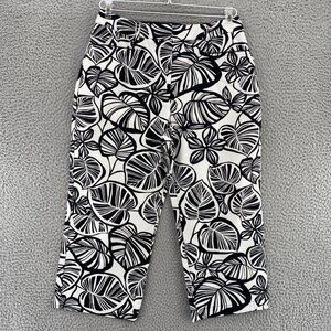 Talbots Pants Womens 8 Petite Black White Fern Floral Stretch Capri Crop Vintage